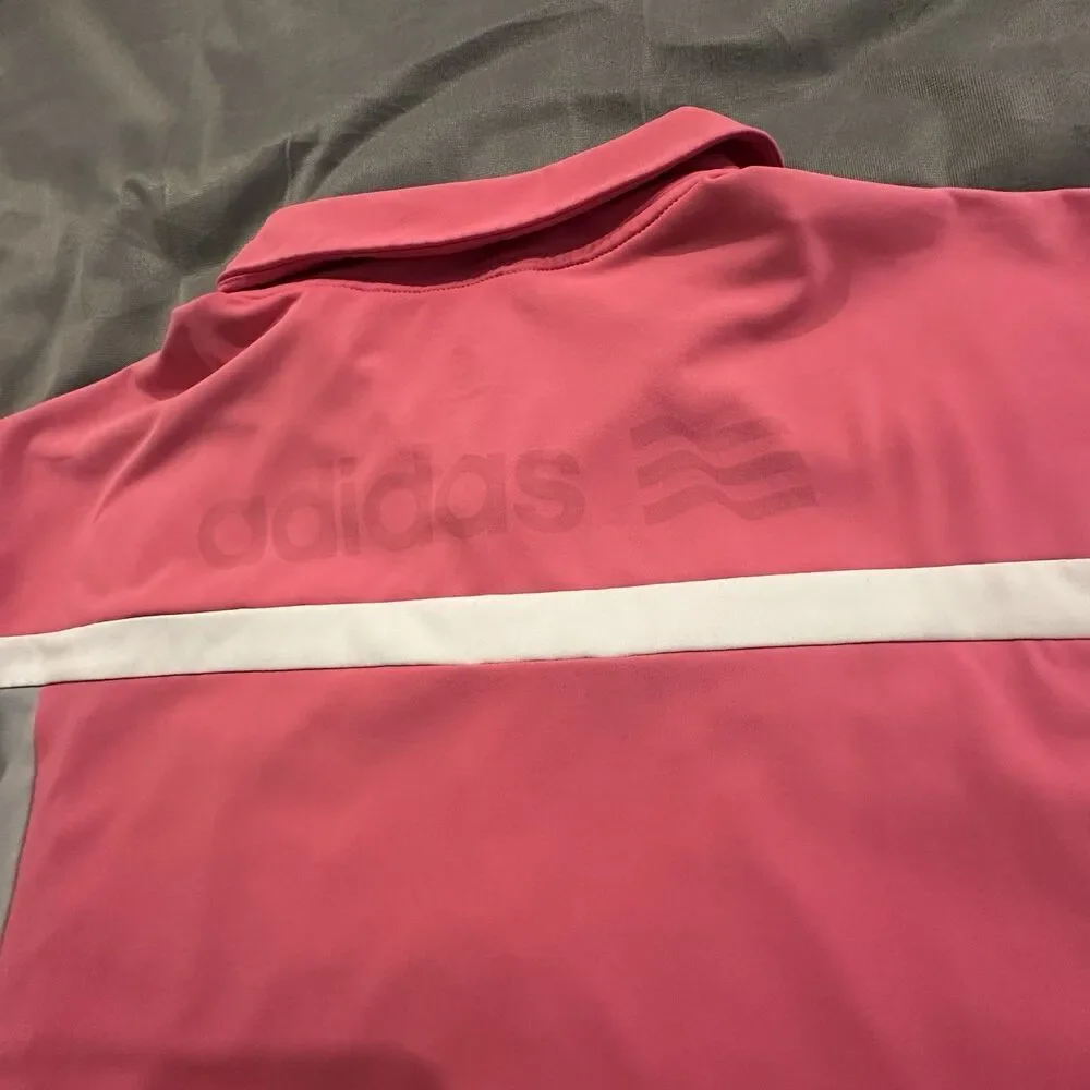 Adidas Golf Shirt Men's XL Colorblock Polo Pink Logo Patch Performance Stripe